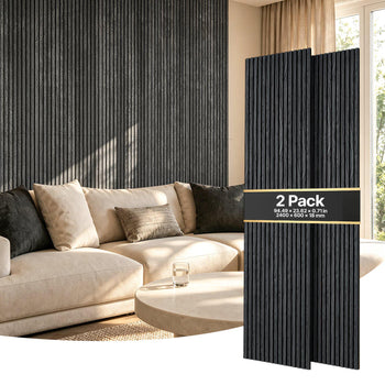 Wood Wall Panels, 94.5 x 23.6 inches, Acoustic Slat Panels, Black Oak, Sound Absorbing for Living Rooms, Bedrooms, Offices, Studios, Interior Wall Decor, MDF & PET Construction, Screw Kit, 2-Pack