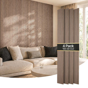 Wood Wall Panels, 96.1 x 11 in, Acoustic Slat Panels, Walnut Finish, Sound Absorbing for Living Rooms, Bedrooms, Offices, Studios, Interior Wall Decor, MDF & PET Construction, Screw Kit, 4-Pack