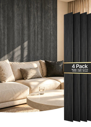 Wood Wall Panels, 96.1 x 11 inches, Acoustic Slat Panels, Black Oak, Sound Absorbing for Living Rooms, Bedrooms, Offices, Studios, Interior Wall Decor, MDF & PET Construction, Screw Kit, 4-Pack