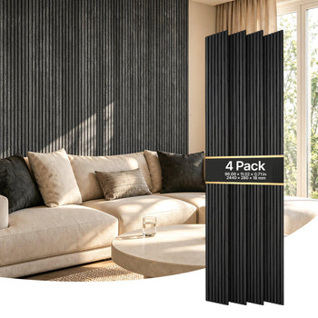 Wood Wall Panels, 96.1 x 11 inches, Acoustic Slat Panels, Black Oak, Sound Absorbing for Living Rooms, Bedrooms, Offices, Studios, Interior Wall Decor, MDF & PET Construction, Screw Kit, 4-Pack