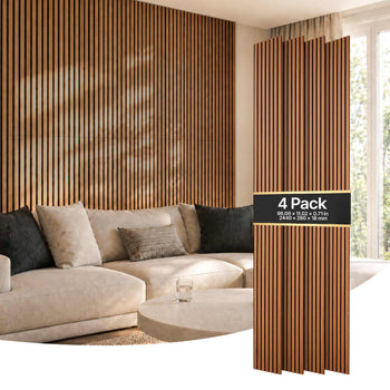 Wood Wall Panels, 96.1 x 11 inches, Acoustic Slat Panels, Dark Teak, Sound Absorbing for Living Rooms, Bedrooms, Offices, Studios, Interior Wall Decor, MDF & PET Construction, Screw Kit, 4-Pack