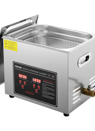Vevor digital ultrasonic cleaner, stainless steel, 2L capacity, sleek design with digital display and adjustable settings.