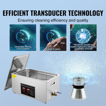Stainless steel ultrasonic cleaner with transducer technology for efficient stain removal and superior cleaning quality.