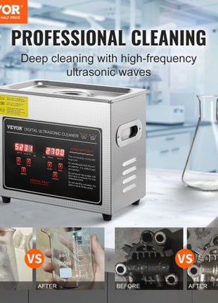 Ultrasonic Cleaner with Digital Timer & Heater, Professional Ultra Sonic Jewelry Cleaner, Stainless Steel Heated Cleaning Machine for Glasses Watch Rings Small Parts Circuit Board (3L)