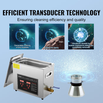 Stainless steel ultrasonic cleaner with digital display, ensuring deep cleaning and high efficiency.