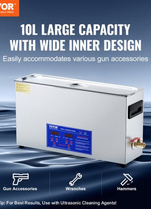 10L Ultrasonic Gun Cleaner, 300W Professional Ultra Sonic Cleaning Machine with Timer & Heater, 40kHz Digital Ultrasonic Cleaner with Basket for Gun Parts, Bullets, Military Supplies