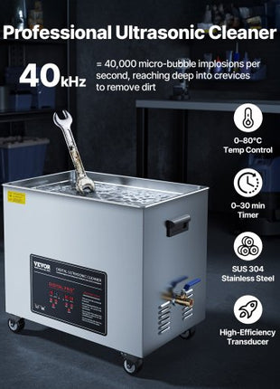 50L Ultrasonic Cleaner, Professional Ultrasonic Cleaner Machine with Cleaning Basket & Digital Display, 840W Stainless Steel Large Cleaning Machine with Wheels for Industrial Parts, Carburetors