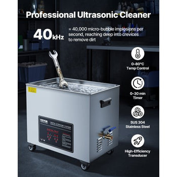 50L Ultrasonic Cleaner, Professional Ultrasonic Cleaner Machine with Cleaning Basket & Digital Display, 840W Stainless Steel Large Cleaning Machine with Wheels for Industrial Parts, Carburetors