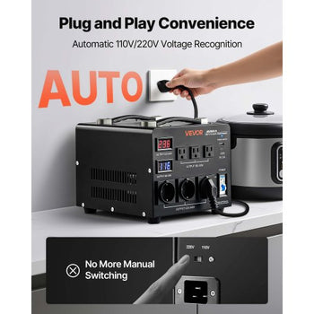 Voltage Auto Converter Transformer, 6000VA, Heavy Duty Step Up/Down Power Transformer, 110V to 220V and 220V to 110V, with 3 US Outlets, 3 EU Outlets, LCD Display, Circuit Breaker Protection