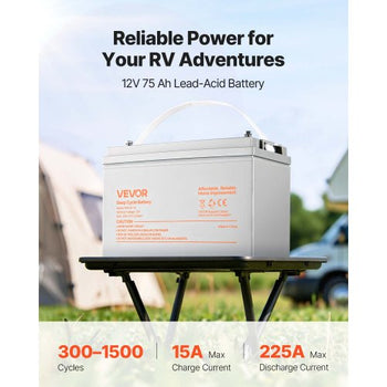 12V 75Ah Deep Cycle Battery, Sealed AGM Technology, Rechargeable Lead Acid AGM Battery, Backup Replacement for Scooters, Electric Mobility Wheelchair, Solar System Off-Grid Home Energy Storage