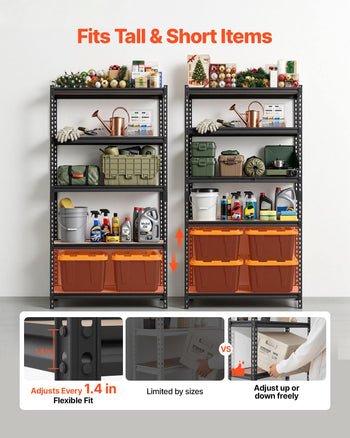 Storage Shelves, 5-Tier Adjustable, 2000 lbs Capacity, Heavy Duty Garage Storage Shelving Unit, Metal Utility Rack Shelf, for Garage Warehouse Basement Kitchen, 36.34" W x 18.07" D x 71.38" H