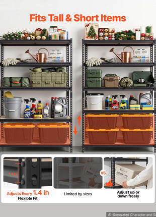 Storage Shelves, 5-Tier Adjustable, 2000 lbs Capacity, Heavy Duty Garage Storage Shelving Unit, Metal Utility Rack Shelf, for Garage Warehouse Basement Kitchen, 48.35" W x 18.07" D x 71.38" H