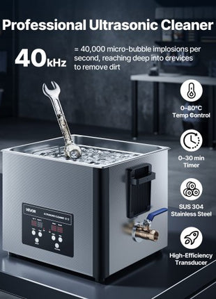 15L Ultrasonic Cleaner, Professional Ultrasonic Cleaner Machine with Cleaning Basket & Digital Display, 240W Stainless Steel 40kHz Industrial Cleaning Machine for Parts, Carburetors, Instruments