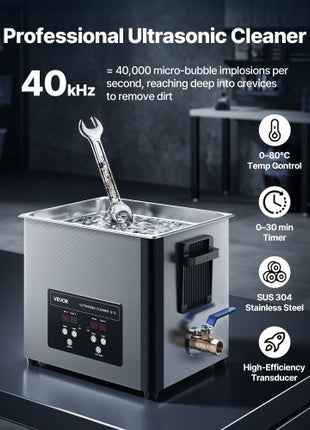 10L Ultrasonic Cleaner, Professional Ultrasonic Cleaner Machine with Cleaning Basket & Digital Display, 180W Stainless Steel 40kHz Cleaning Machine for Watches, Razors, Jewelry, Coins, and More