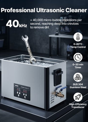 30L Ultrasonic Cleaner, Professional Ultrasonic Cleaner Machine with Cleaning Basket & Digital Display, 480W Stainless Steel 40kHz Industrial Cleaning Machine for Parts, Carburetors, Instruments