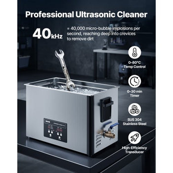 30L Ultrasonic Cleaner, Professional Ultrasonic Cleaner Machine with Cleaning Basket & Digital Display, 480W Stainless Steel 40kHz Industrial Cleaning Machine for Parts, Carburetors, Instruments