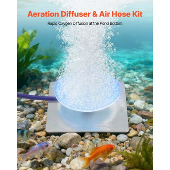 Pond Aerator Air Diffuser & 3/8 in Self Sinking Aeration Hose Kit, 8in Silicone Lake Aeration Diffuser with 100ft Flexible Pond Aerator Hose Kit for Ponds Lakes Water Gardens