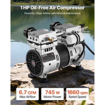 Pond Aerator, 6.7CFM 1 HP Air Compressor, Lake Aerator for Ponds up to 3 Acres, Overheat Protection & Anti-Backflow Valve, 745W Powerful Motor, Pond Aeration Pump for Water Oxygen Circulation