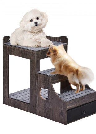 Pet Bunk Bed with Removable Stairs, Dog/Cat Window Perch with Storage, Multi-Level Bed Window Perch Dog Bedside Sleeper Couch, Small Pet Seat Platform, Indoor Use (Gray)