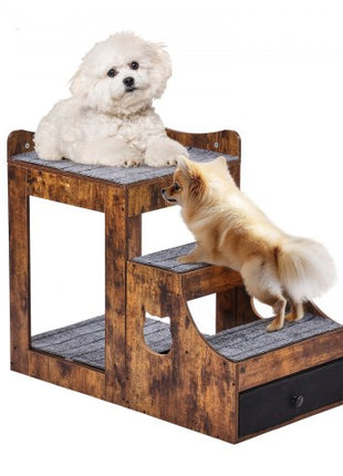 Pet Bunk Bed with Removable Stairs, Dog/Cat Window Perch with Storage, Multi-Level Bed Window Perch Dog Bedside Sleeper Couch, Small Pet Seat Platform, Indoor Use (Rustic Brown)
