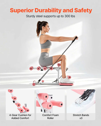 Deep Squat Machine, Adjustable Glutes Trainer Machine with 3 High-Strength Resistance Bands, Folding Core Leg and Glutes Exercise Trainer, Push Up Workout Equipment at Home Gym, Pink + White