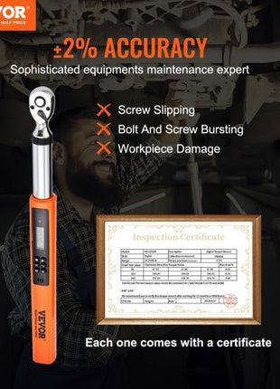 Digital Torque Wrench, 3.7-37ft.lb/5-50n.m 3/8" Drive Electronic Torque Wrench, Torque Wrench Kit Torque Range Accurate to ±2%,  3-Mode Adjustable Torque Wrench Set with LED Buzzer Calibration