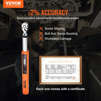 Digital Torque Wrench, 3.7-37ft.lb/5-50n.m 3/8" Drive Electronic Torque Wrench, Torque Wrench Kit Torque Range Accurate to ±2%,  3-Mode Adjustable Torque Wrench Set with LED Buzzer Calibration