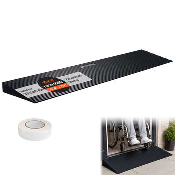 Black rubber threshold ramp with a 33,000 lbs capacity, ideal for wheelchairs, featuring a non-slip surface.