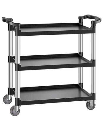 Utility Cart, 500 lbs Load Capacity, 3-tier Utility Plastic Cart with 360° Swivel Wheels (2 with Brakes), 31.1 x 19.3-inch Food Service Cart for Warehouse, Office, Home, Restaurant, Kitchen