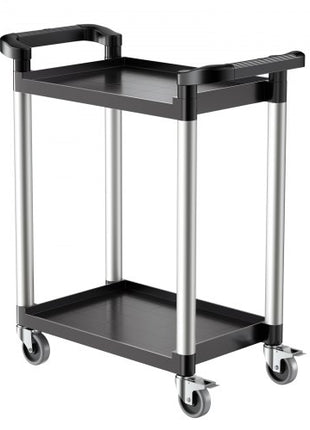 Utility Cart, 300 lbs Load Capacity, 2-tier Utility Plastic Cart with 360° Swivel Wheels (2 with Brakes), 24.4 x 16.1-inch Food Service Cart for Warehouse, Office, Home, Restaurant, Kitchen