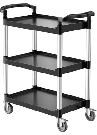 Utility Cart, 300 lbs Load Capacity, 3-tier Utility Plastic Cart with 360° Swivel Wheels (2 with Brakes), 24.4 x 16.1-inch Food Service Cart for Warehouse, Office, Home, Restaurant, Kitchen