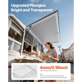 Concession Window 60x36 in, Aluminum Alloy Service Window for Food Truck, Up to 85 Degrees Stand Serving Window with 6 Sliding Windows, Awning Door, and Drag Hook, for Concession Trailers