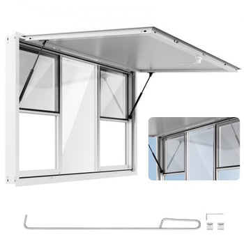Concession Window 60x36 in, Aluminum Alloy Service Window for Food Truck, Up to 85 Degrees Stand Serving Window with 6 Sliding Windows, Awning Door, and Drag Hook, for Concession Trailers