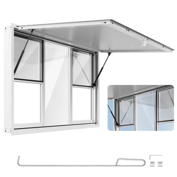 Concession Window 60x36 in, Aluminum Alloy Service Window for Food Truck, Up to 85 Degrees Stand Serving Window with 6 Sliding Windows, Awning Door, and Drag Hook, for Concession Trailers