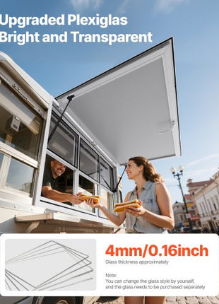 Concession Window 60x36 in, Aluminum Alloy Service Window for Food Truck, Up to 85 Degrees Stand Serving Window with 3 Sliding Windows, Awning Door, and Drag Hook, for Concession Trailers