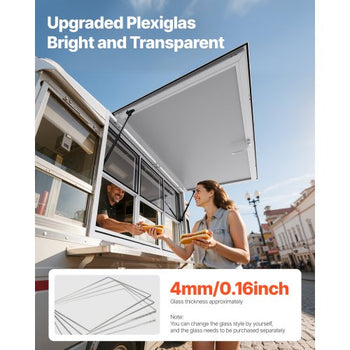 Concession Window 60x36 in, Aluminum Alloy Service Window for Food Truck, Up to 85 Degrees Stand Serving Window with 3 Sliding Windows, Awning Door, and Drag Hook, for Concession Trailers