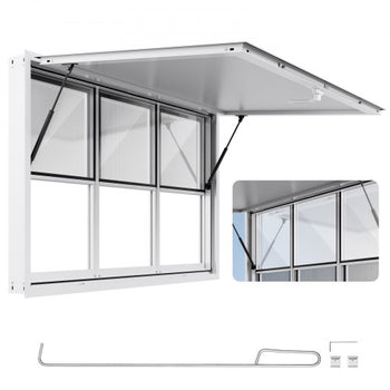 Concession Window 60x36 in, Aluminum Alloy Service Window for Food Truck, Up to 85 Degrees Stand Serving Window with 3 Sliding Windows, Awning Door, and Drag Hook, for Concession Trailers