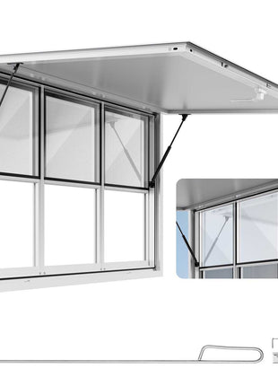 Concession Window 60x36 in, Aluminum Alloy Service Window for Food Truck, Up to 85 Degrees Stand Serving Window with 3 Sliding Windows, Awning Door, and Drag Hook, for Concession Trailers