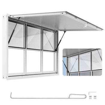 Concession Window 60x36 in, Aluminum Alloy Service Window for Food Truck, Up to 85 Degrees Stand Serving Window with 3 Sliding Windows, Awning Door, and Drag Hook, for Concession Trailers