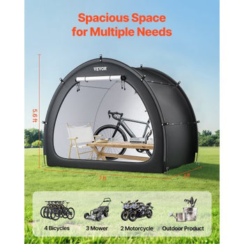 Bike Storage Tent, 4 to 5 Bikes, Outdoor Spacious Bike Storage Tent with Ventilated Window, Waterproof Fan-Shaped Bike Tent with High Strength Fiberglass & Dual Zippers, Fit for Bicycle