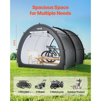 Bike Storage Tent, 5+ Bikes, Outdoor Spacious Bike Storage Tent with Ventilated Window, Waterproof Fan-Shaped Bike Tent with High Strength Fiberglass & Dual Zippers, Fit for Bicycle