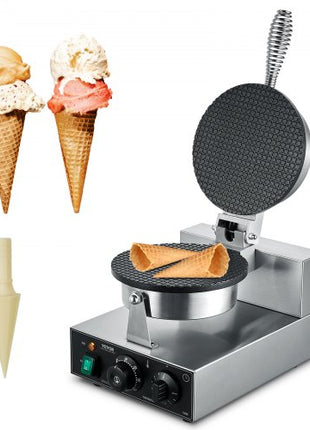 Electric Ice Cream Cone Maker, Commercial 1230W Waffle Cone Machine, Non-Stick Stainless Steel Egg Roll Mold, with Temperature and Time Control, Handle, for Restaurant Bakery Snack Bar Family