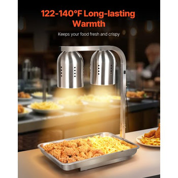 Food Heat Lamp, 500W Bulbs, Commercial Food Warmer Light, Electric Stainless Steel French Fry Heating Lamp, Free-standing, Catering Food Warming Equipment for Kitchen Buffet Restaurant, Silver