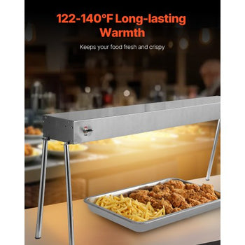 Food Heat Lamp, 750W Hanging Commercial Food Heating Warmer, Stainless Steel Electric Strip Heater Light with Cord, Heatlamp Warming Equipment for Food Restaurant, Buffet, and Catering Kitchen