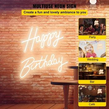 Happy Birthday Neon Sign, 18" x 8" & 26" x 7.5" LED Neon Lights Signs, Adjustable Brightness with Dimmer Switch and Power Adapter, Reusable for Party, Club, Celebration and Decoration Warm W