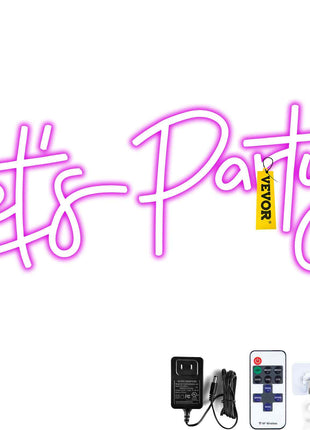 Let's Party Neon Sign, 23"X10" Neon Sign for Wall Decor, Adjustable Brightness Pink Neon Light Sign with Remote Control and Power Adapter, for Party/Wedding Celebration/Home Decoration