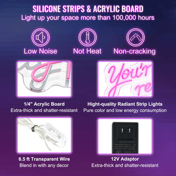 You're Like Really Pretty Neon Sign, 27.5" x 12" Pink LED Neon Signs for Wall Decor, Large Lights Sign with Remote Control and Power Adapter, Used for Party, Wedding, Living Room, Office