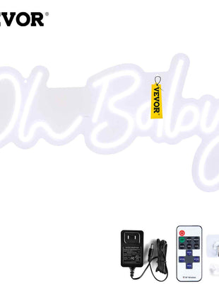 Oh Baby Neon Sign for Wall Decor, with Remote Control and Dimmable Switch for Baby Shower decorations, Birthday Party, Wedding Decor, 23.5x12 inches (Warm White)