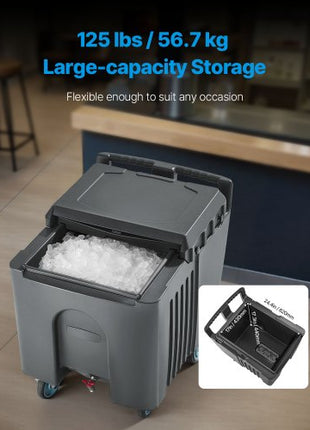 Commercial Ice Bin, 125 lbs Portable Ice Caddy, 31.5 x 22.8 x 29 inch Insulated Ice Carrier with 4 Wheels and Flip Lid, Large Ice Bin for Catering, Kitchens, Bistros, Restaurants, and Bars