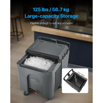 Commercial Ice Bin, 125 lbs Portable Ice Caddy, 31.5 x 22.8 x 29 inch Insulated Ice Carrier with 4 Wheels and Flip Lid, Large Ice Bin for Catering, Kitchens, Bistros, Restaurants, and Bars